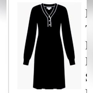 Urban Revivo Lantern Sleeve Striped Trim Half Button Knitted sweater Dress size6